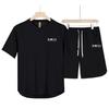 Men’s Summer Short-sleeved Crew-neck T-shirt and Breathable, Lightweight Five-pocket Trousers – a Two-piece Set
