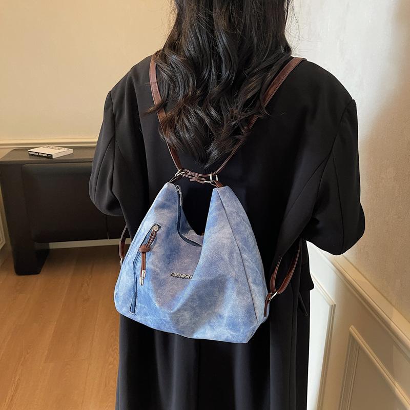 Schoolbag retro large capacity shoulder double shoulder tote messenger bag solid color commuting 1011 simple new fashion commuting leisure