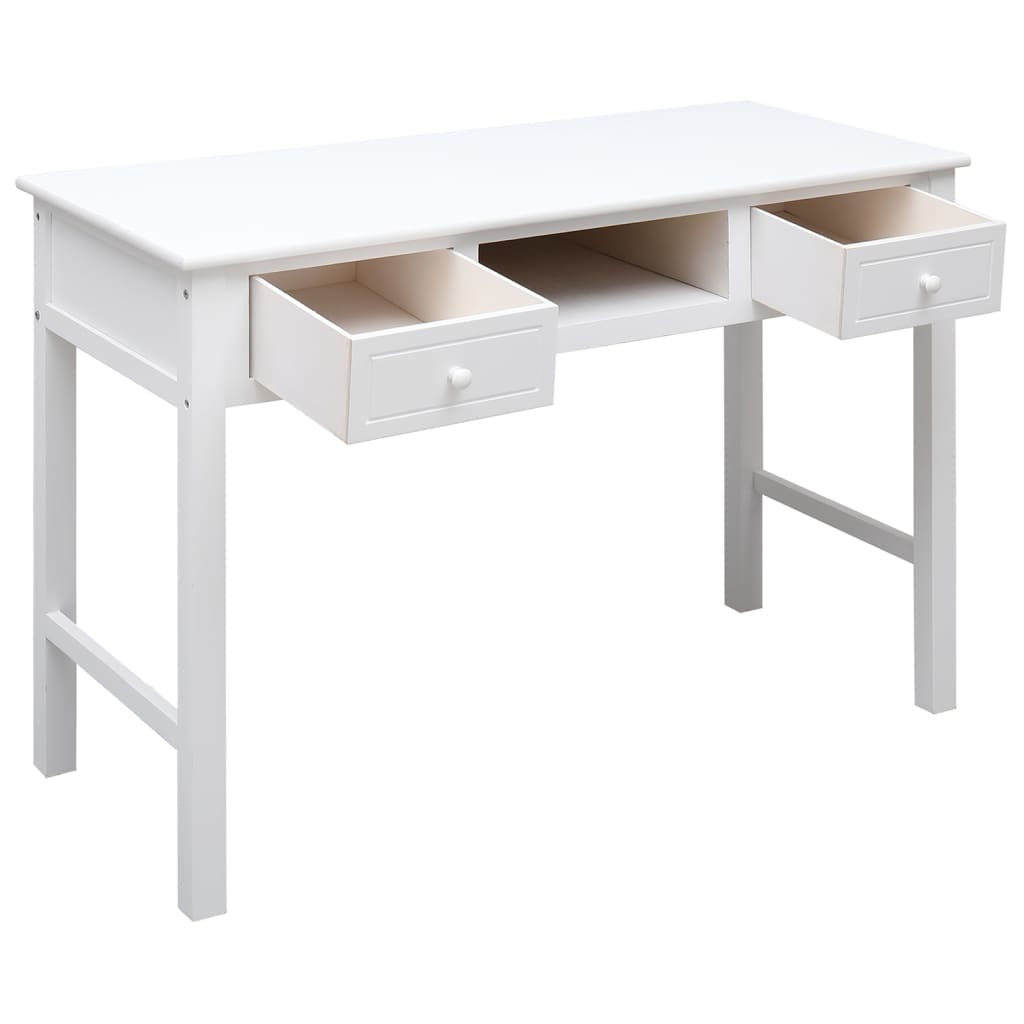 Vidaxl Biurko, Białe, 108X45X76 Cm, Lite Drewno Paulowni