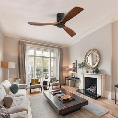 52 Inch Low Profile Ceiling Fan Direct Current 3 Carved Wood Fan Blade Noiseless Reversible Motor Remote Control Without Light