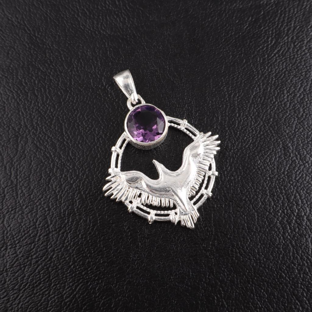 Amethyst Gemstone 925 Sterling Silver Jewelry Pendant 1.43" For Wedding Gift CP-38-14
