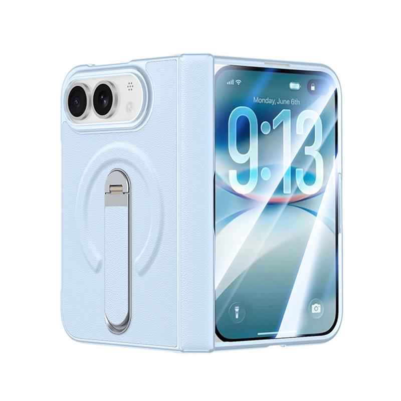 PU Leather Fold Case for IPhone DUO, MagSafe Hinge Protection, Hidden Kickstand, Built-in HD Screen Film, Wireless Charging Compatible