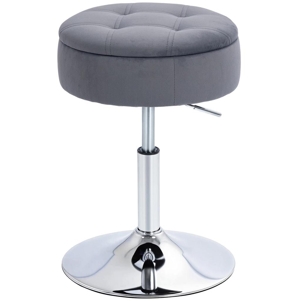 Bar Stool, Bistro Stool with Storage Space, Swivel Bar Chair, Height-adjustable Kitchen Stool with Velvet Cover, 39x39x65 cm, Grey