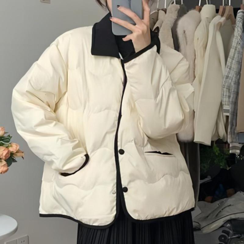 Casual Down Coats Women Korean Fashion Cotton Padded Jacket Female Autumn Winter Long Sleeve Single Breasted Warm Solid Parkas