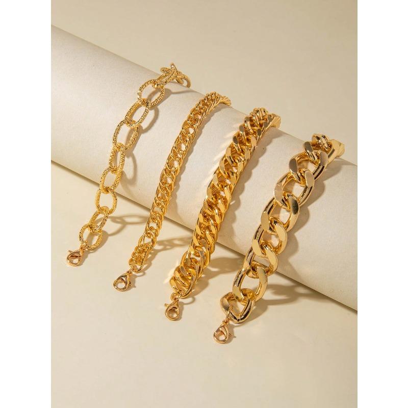 Set Minimalist Hollow Metal Chain Geometric Punk Style Chunky Chain Bracelets, Versatile Jewelry Gift Suitable for Daily Wear