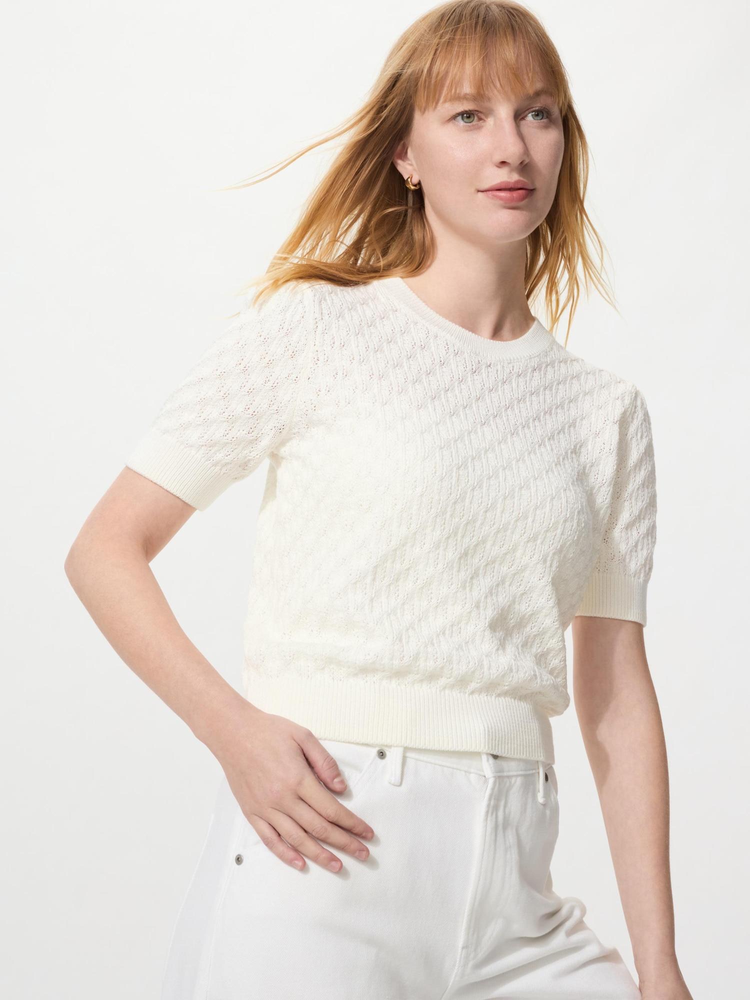 Uniqlo Япония Свитер с круглым вырезом и хвостиком можно стирать 01 OFF WHITEXS 4790₽