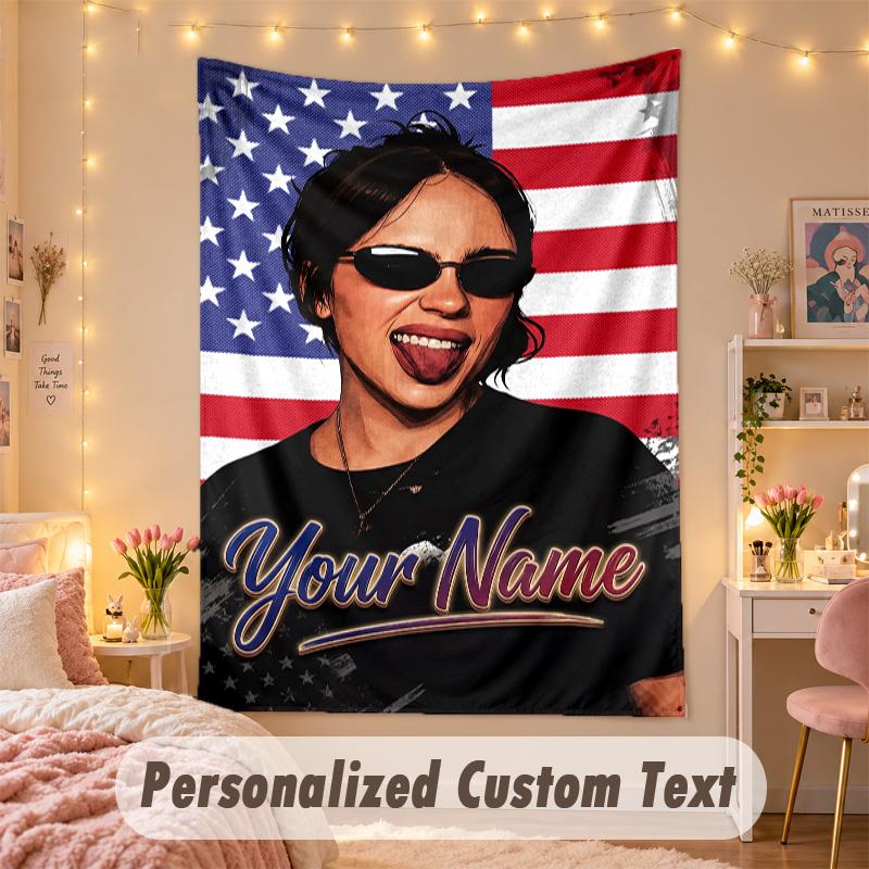 Benutzerdefinierte Personalisierte Wandteppich, Billie Eilish Druck Benutzerdefinierter Text Name Wandkunst Hängend für Schlafzimmer