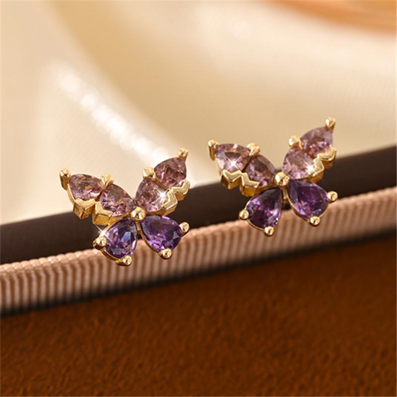 9925 Sterling Silver Exquisite Purple Zircon Butterfly Earrings for Women French Romantic Wedding Accessories Gift