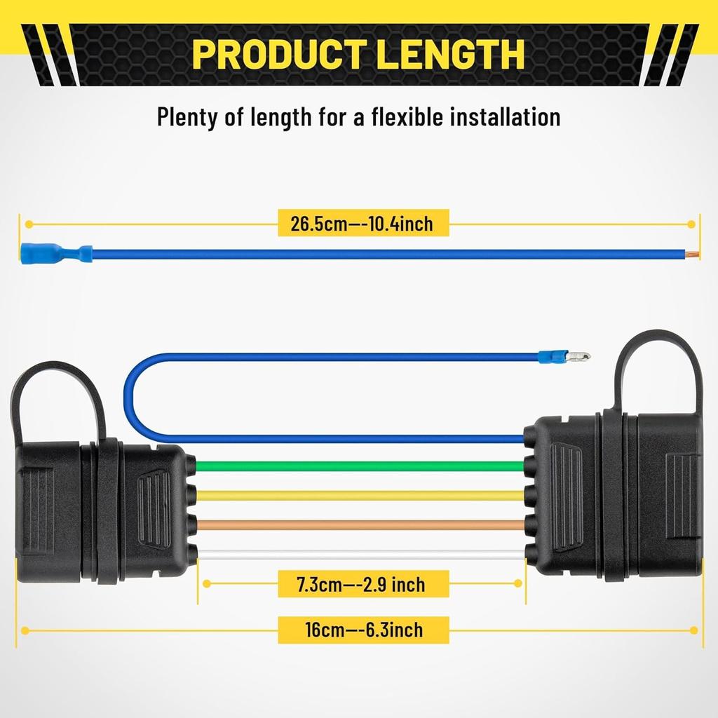 Oyviny 4-Way to 5-Way Flat Trailer Wiring Adapter for Boat Trailer W/Surge Brakes, Pure Copper 4 Pin to 5 Pin Flat Wire Harness Adapter W/Dust Cover