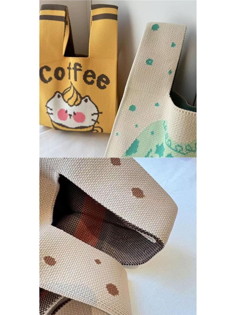 Versatile Cute Cartoon Knitted Tote: Large Capacity Fashion Handbag & Gift Bag