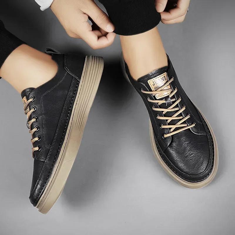 Fashion Men Casual Shoes Outdoor PU Leather Breathable Comfortable Lace-up Men's Shoes Summer Men Sneaker Male Loafers Tenis