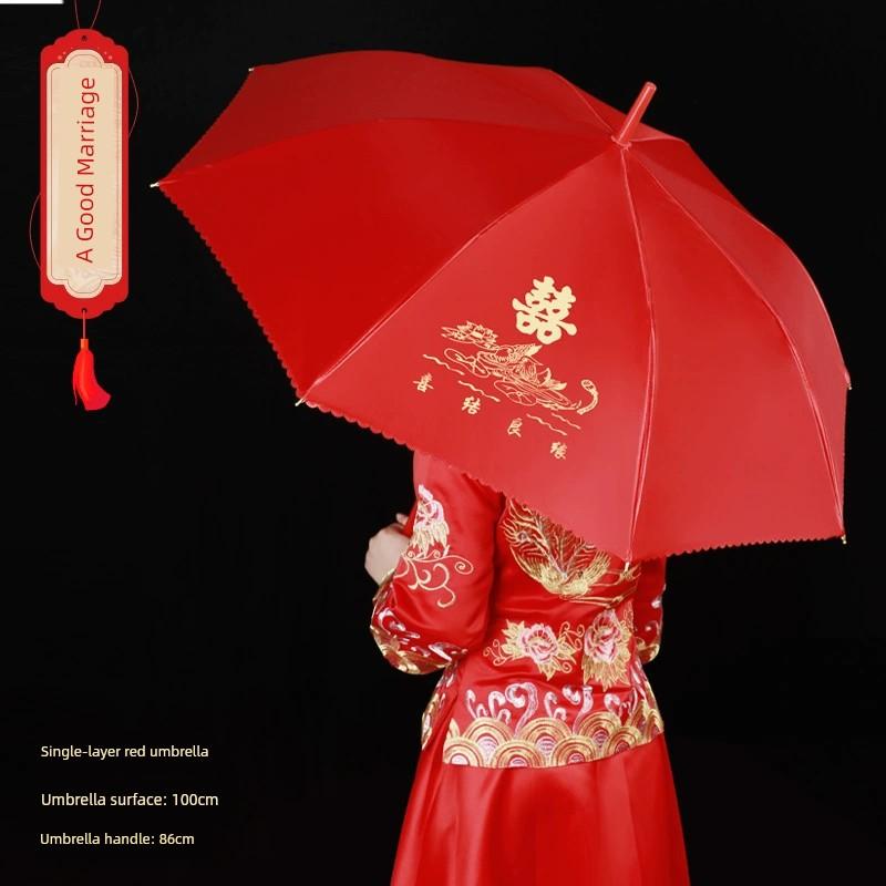 Wedding Red Umbrella Sunny and Rainy Dual-Use Chinese Wedding Lace Umbrella Out Bride Wedding Wedding Umbrella Wedding Supplies