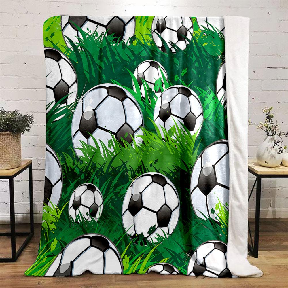 Soccer Balls in Green Grass print blanket soft and cozy perfect for the living room bed sofa or a nap,gift