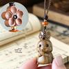 Green Sandalwood Year of the Rabbit Keychain & Phone Pendant - Cute Incense Wood Hanging Ornament Gift