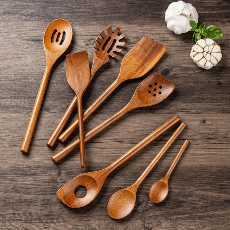 Wooden Utensil Set Nonstick Comfort Grip Wooden Spatula Set Safe Natural Healthy Kitchenware For Mixing Serving Home Family