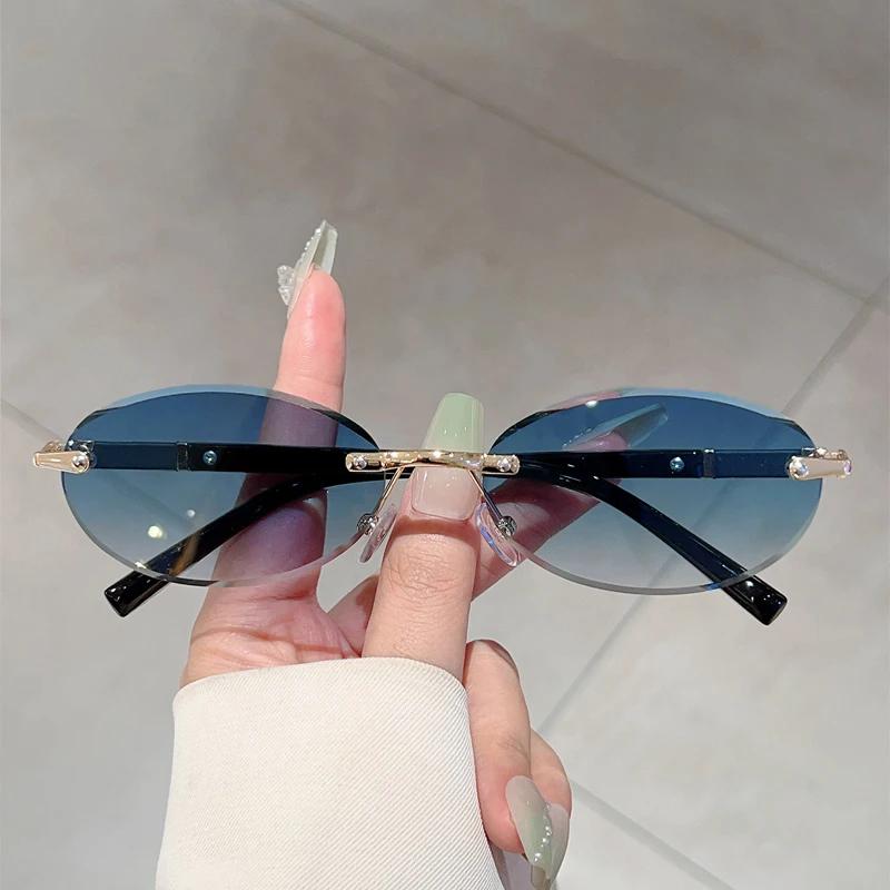 Vintage Rimless Metal Shades Ins Brand Design Women's Vacation Beach Sunglasses New Fashion Driving Decor Sun Glasses