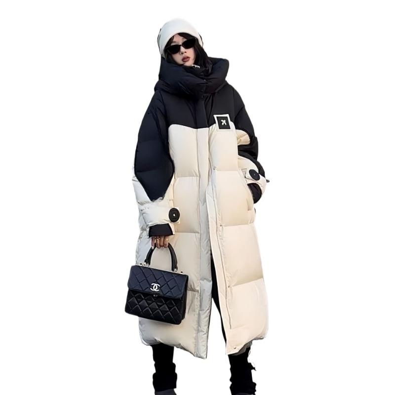 Winter New Long Cotton-padded Coat Hooded Thickened Warm Down Cotton-padded Loose Color Matching Coat Trendy