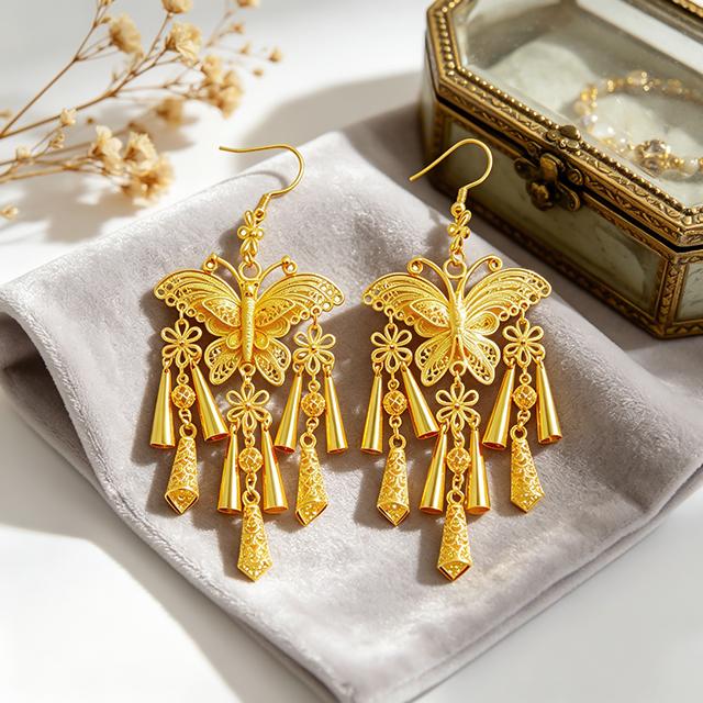 Filigree Butterfly Bell Tassel Earrings with HookChinese Brand Jewelry Manufacturer ES442