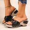Large-Size Sandals – Summer New Wedge Metal Buckle Slippers, Belt Buckle Casual Beach Slide Sandals for Women