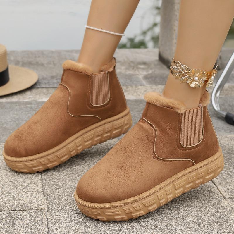 Women's Wide Width Platform Snow Boots, Plush Lined Winter Ankle Boots, European Warm Booties for Women
