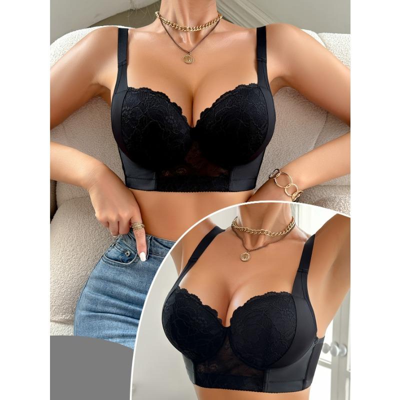Roter floraler Spitzen-Balkonett-BH mit breiten Trägern und Bügeln Push-Up-Bralette für den täglichen Gebrauch