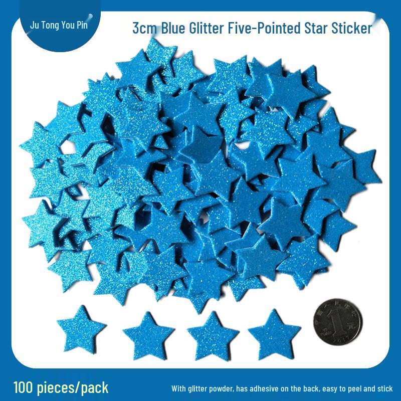 Gold Glitter Five-Pointed Star Foam Stickers for Kindergarten - Small EVA Geometric Shapes