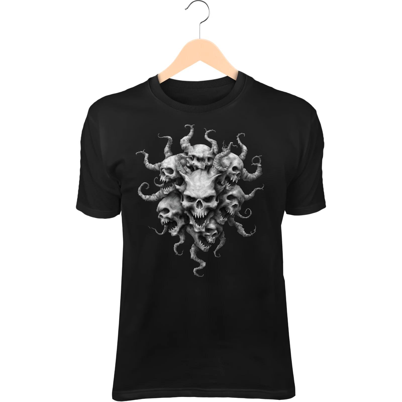 Multi Skull Entity II T-Shirt – Twisting Horns, Nightmare-Inspired L