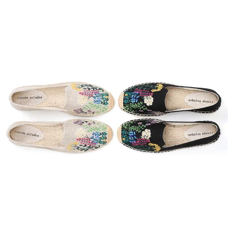 Espadrile LUXSOLE Pantofi Casual Femei cu Platformă Joasă din Cânepă Brodată, Vârf Rotund Primăvară/Toamnă Confortabili