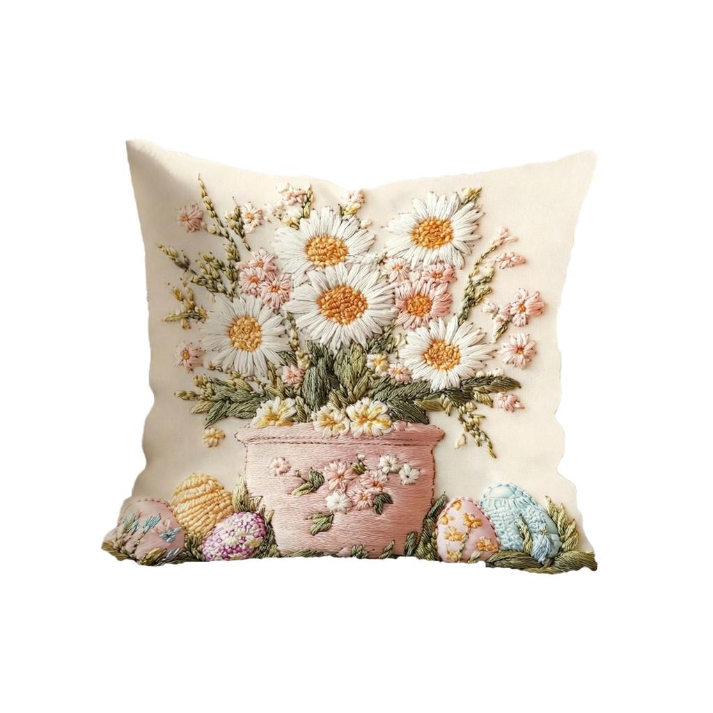 Easter Flower Pot Egg Pillowcase Imitation Embroidered Print