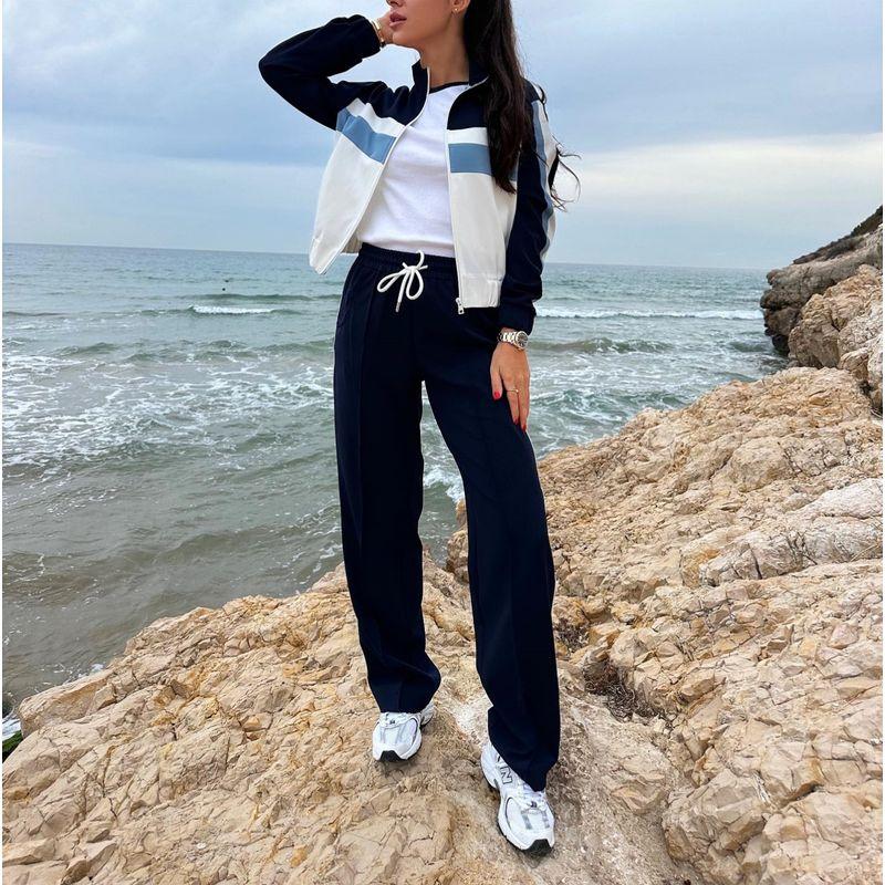 Spring New Preppy Bomber Jacket Outerwear 7484122 Side Strap Jogging Pants 7484022