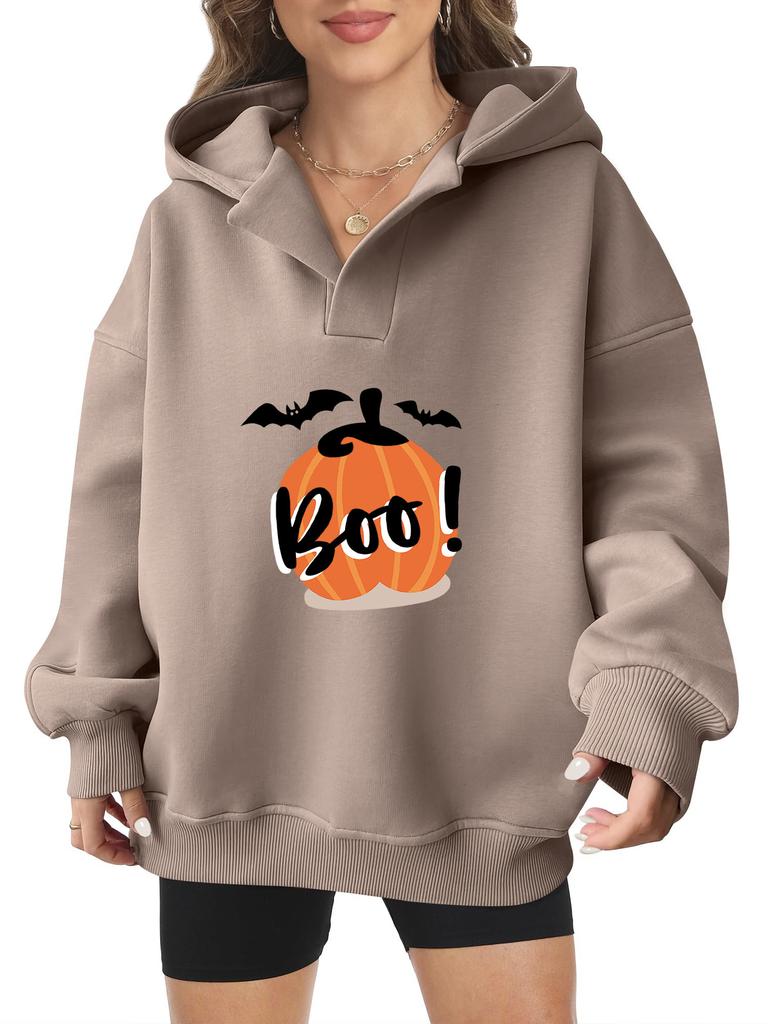 2025 real pumpkin autumn and winter Halloween velvet hooded sweater female American trendy cartoon printing thickened