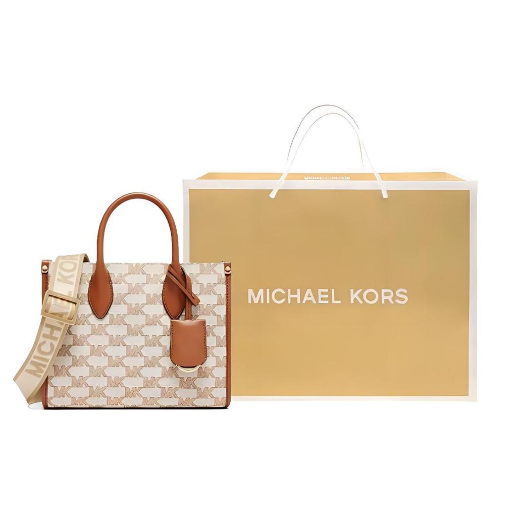 Michael Kors MK Mirella Classic Monogram Print Faux Leather Shoulder Bag Women handbags Beige Brown 35S2G7ZC5J-299