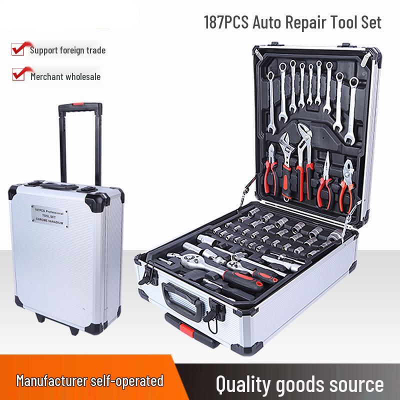 187-Piece Aluminum Tool Box with Ratchet & Wrenches