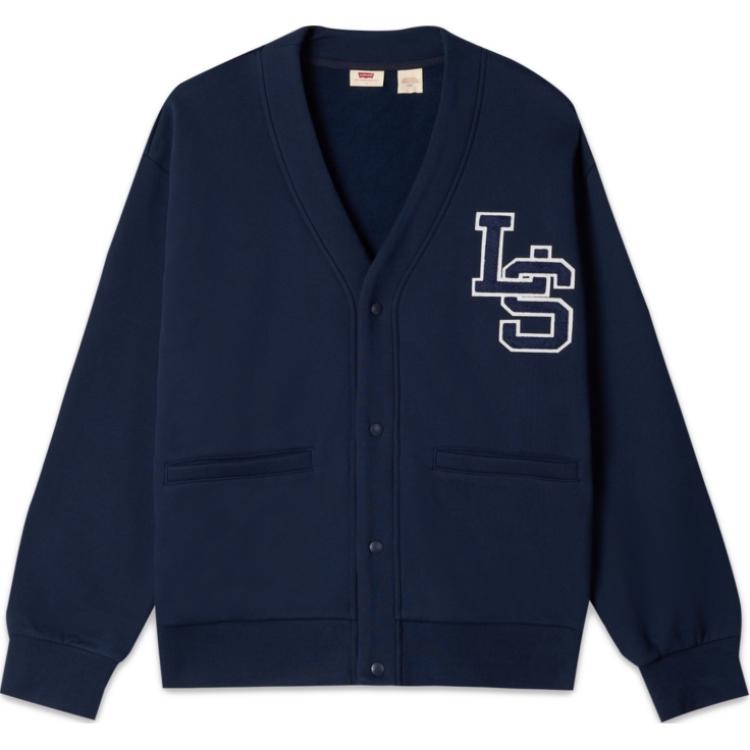 

Levis Флисовый трикотажный свитер с V-образным вырезом и длинными рукавами свободного кроя с принтом в виде бархатистой нашивки для мужчин Темно-синий 002HM-0001 M