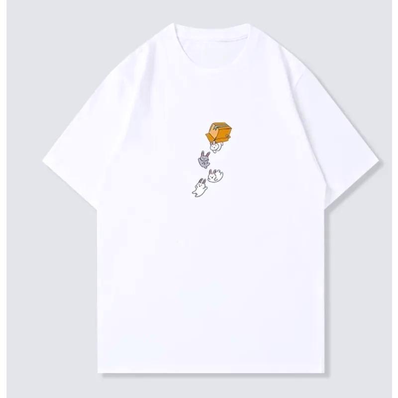 Summer Kawaii Print Short Sleeve Crew Neck Women Top Cute Rabbit Tee Funny Cartoon Graphic Casual Daily Yk Streetwear Women Tee