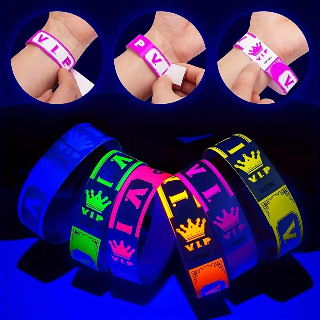 100pcs Neon Glow VIP Wristbands  for Events VIP Synthetic Paper Wristbands VIP Bracelet for Clubs Parks Concerts and Festivals