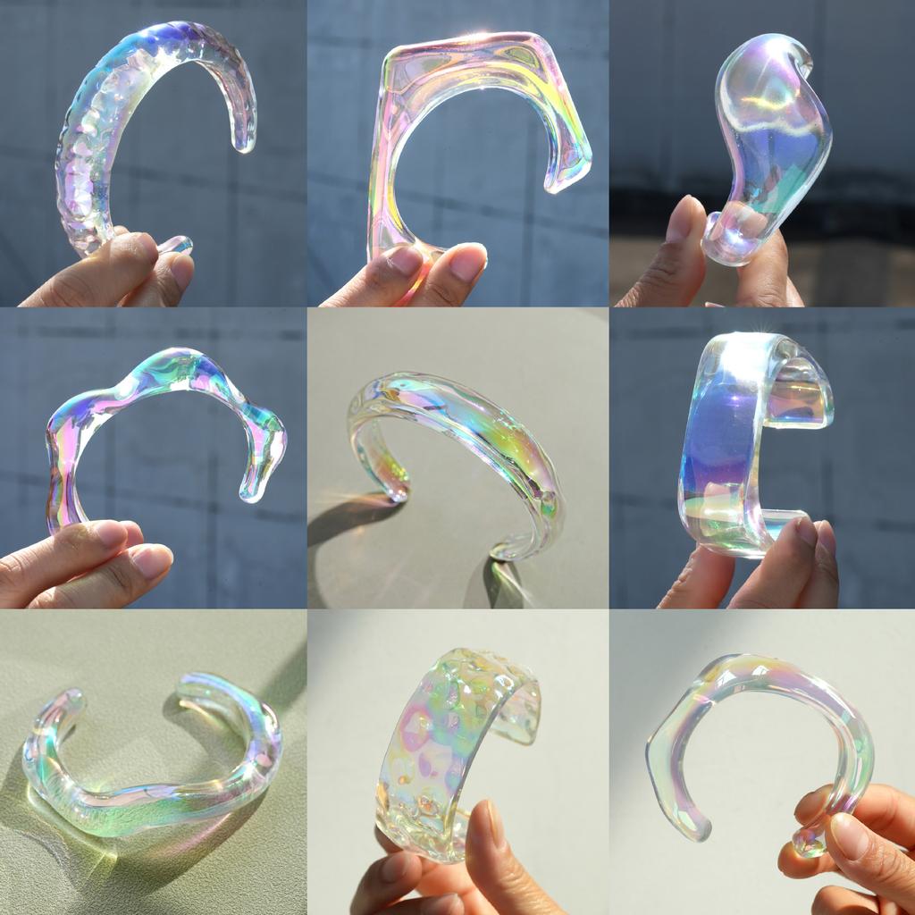 IF ME Bohemia Transparent Colorful Acrylic Opening Bangle for Women Irregular Large Wide Cuff Bracelet New Trend Couple Jewelry F