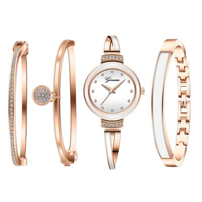 Bracelet Bangle Watch 4 Piece Set Analog Display Waterproof Popular Cute Stylish Alloy Watch White Rose Gold Birthday Anniversary Christmas Day