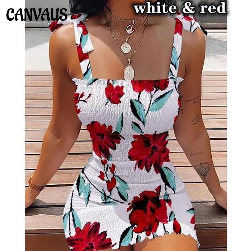 Frauen 2022 Sommer Ärmellose Sexy Kleid Hosenträger Rock Druck Taille Engen Kleid
