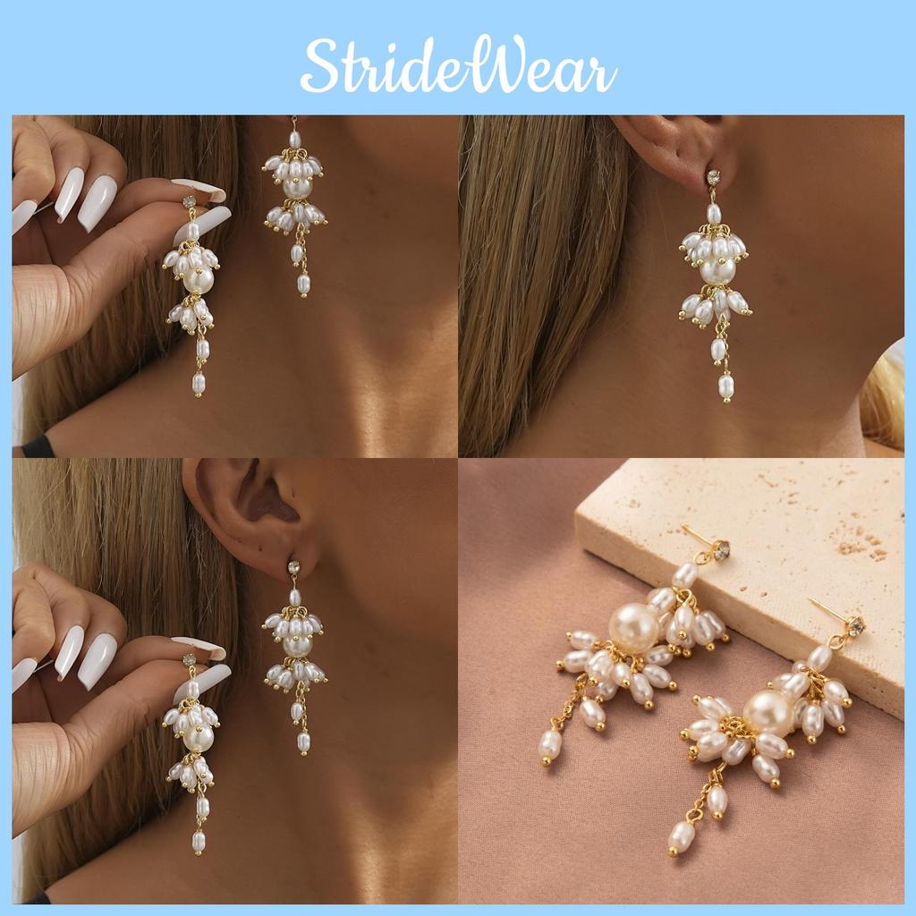 2023 Gold Fashionable Plated Geometric Tassel Earrings With Pearl Women For