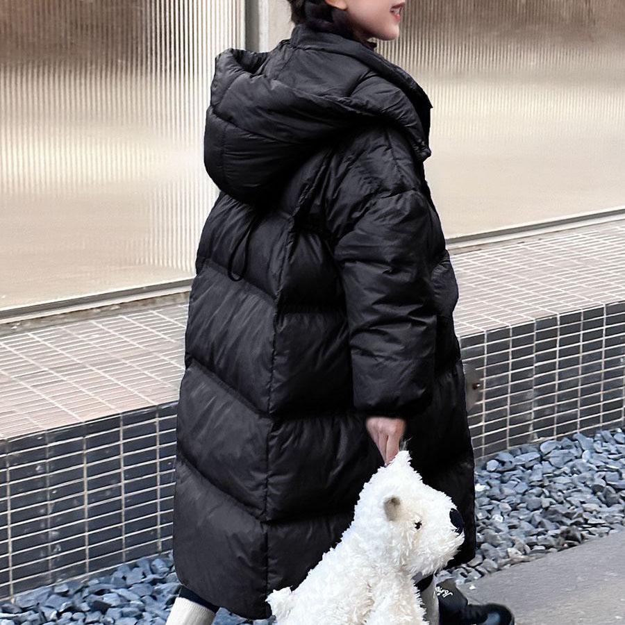Girls Autumn and Winter Warm Padded Long Outerwear Casual Hooded Loose Jacket