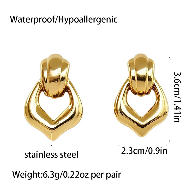 Glossy Non Tarnish Gold Plated Stainless Steel Ear Clips Geometric Waterproof Non Hole Clip Earrings for Women Jewelry Gift