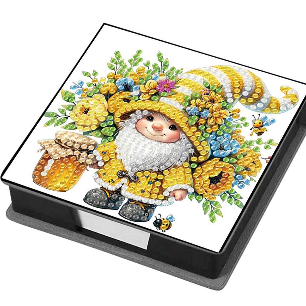 DIY Rhinestones PU Diamond Painting Notecard Box with 160 Sheets Paper Gem Painting Memo Pad Holder Mosaic Kit for Home Office