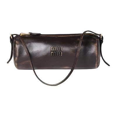 MIU MIU Geprägtes Logo Verstellbarer Abnehmbarer Leder-Schultergurt Lammleder Umhängetasche Damen Umhängetasche Braun 5NE851_AF6P_F0201