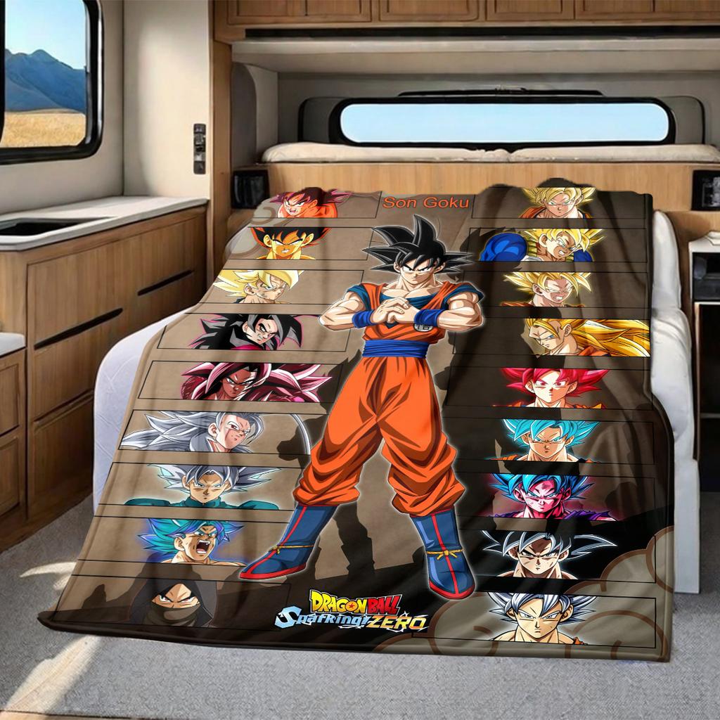 1 buc. Pătură din flanelă cu imprimeu Son Goku, Calitate înaltă, Pentru toate anotimpurile, Decor pentru casă, Căldură și confort, Perfectă pentru cadouri de Crăciun