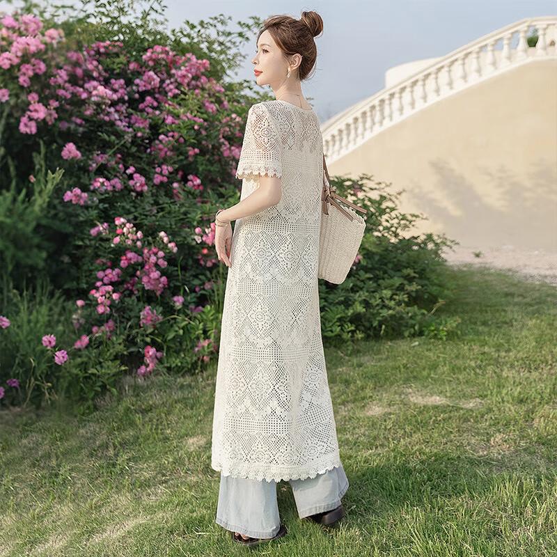 Women's French Lace Lightweight Mid-Length Cardigan