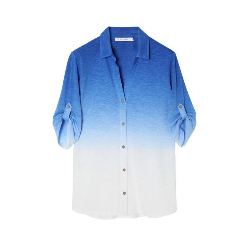 

European Export OEM Goods Tail Goods Plaid Cotton Modal Summer Breathable Cool Women s Color Contrast Patchwork Single-Breasted Shirt Blue Contrast Color XS