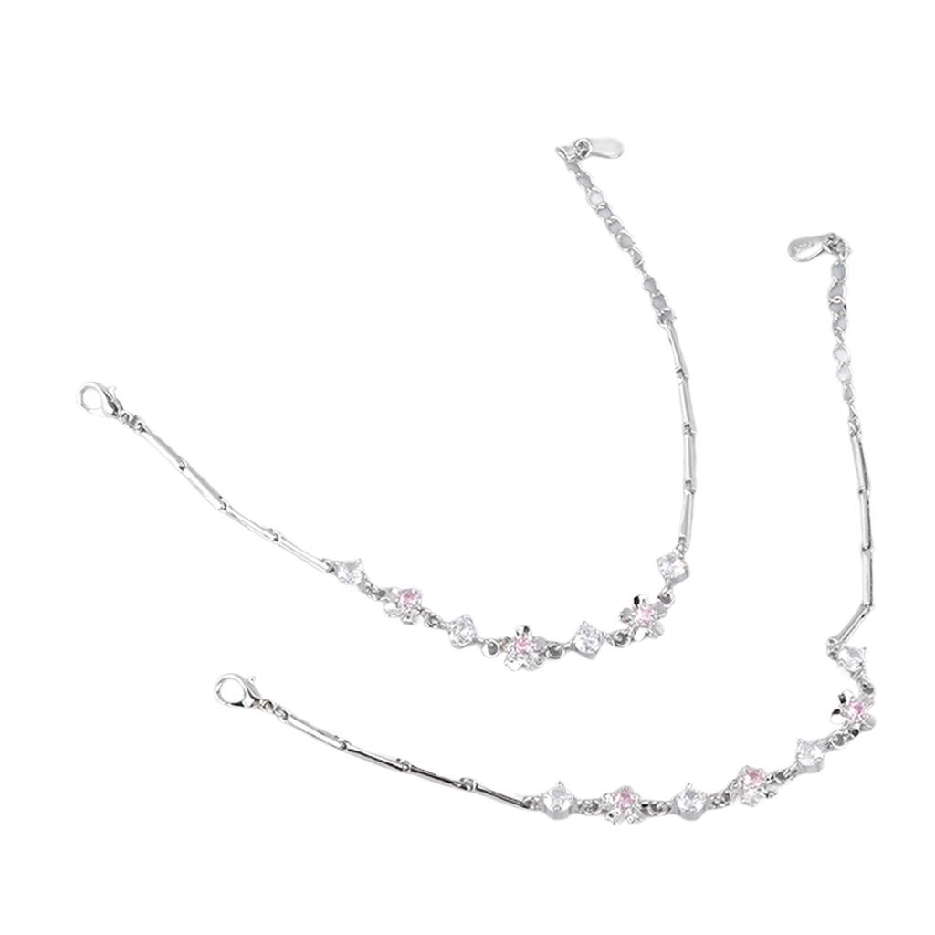 2PCS Pink Flower Bracelet Rhinestone Minimalist Sweet Versatile Flower Bracelet for Women