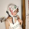 Breathable Flower Printed Scarf Satin Fabric Square Headband Elegant Silk Satin Turban  Streetwear