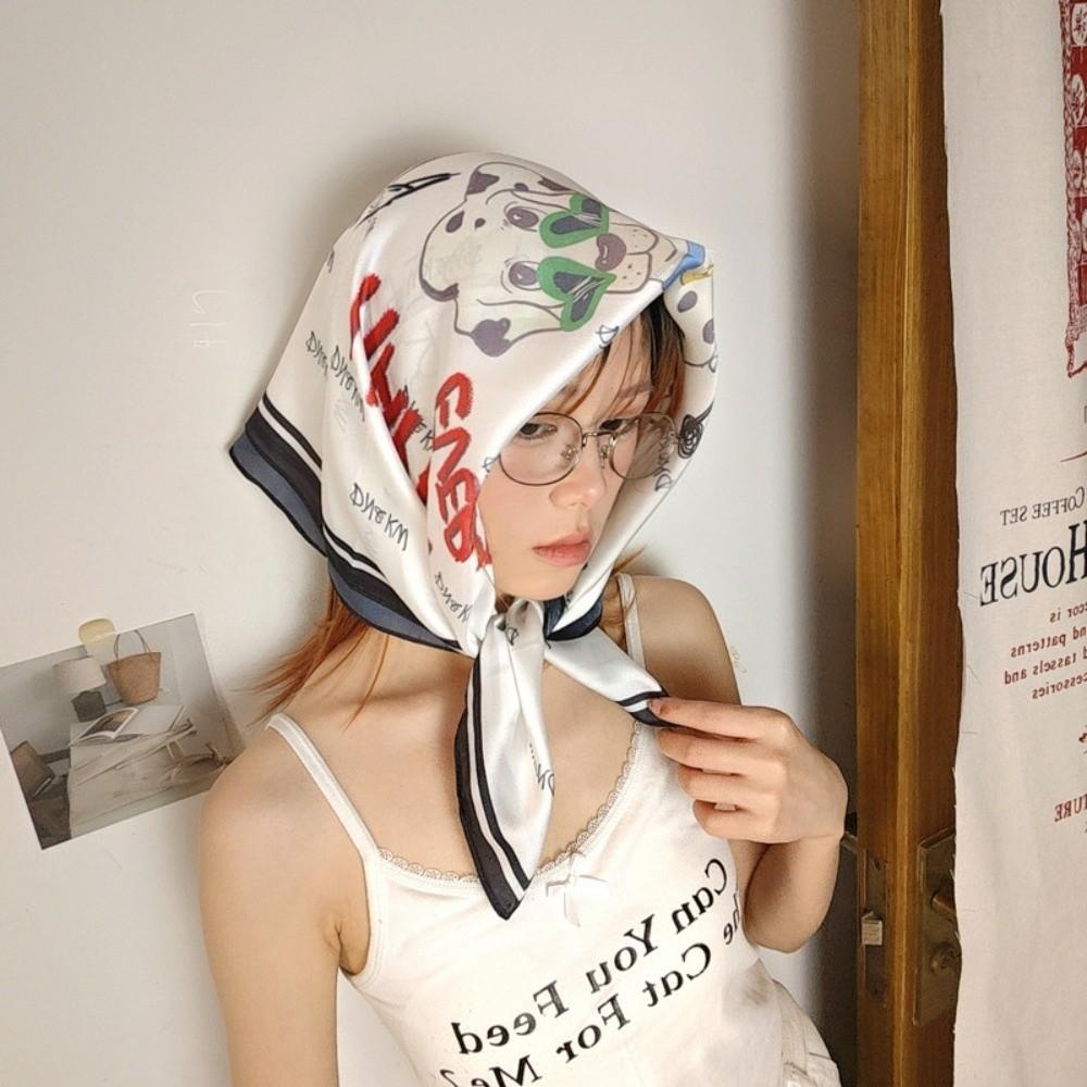 Breathable Flower Printed Scarf Satin Fabric Square Headband Elegant Silk Satin Turban  Streetwear